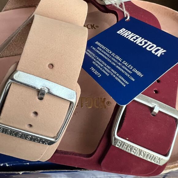 Birkenstock Two-Tone Burgundy and Beige Arizona Sandals - Picture 7 of 13